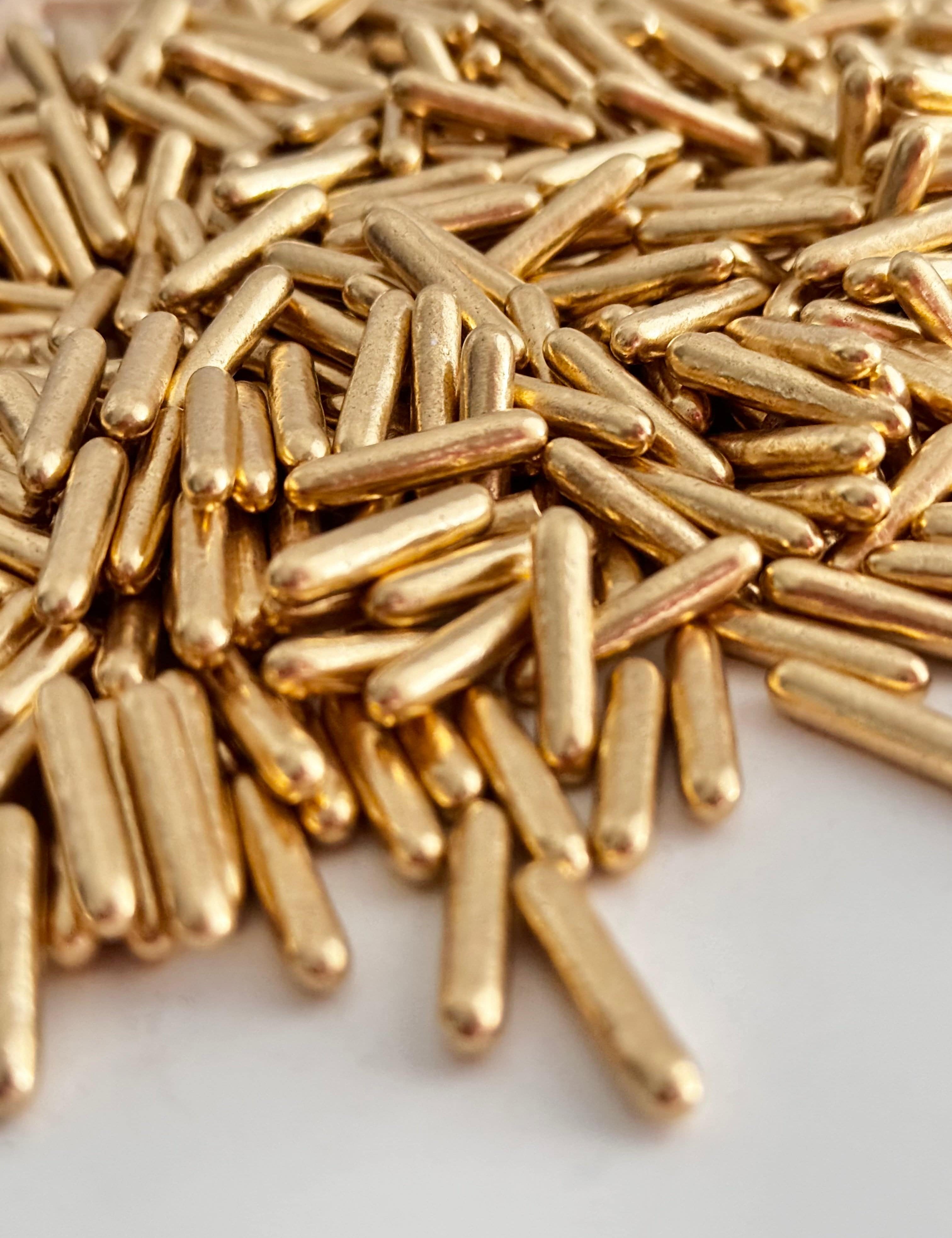 Shop Gold Metallic Rods Sprinkles for Cakes & Cupcakes
