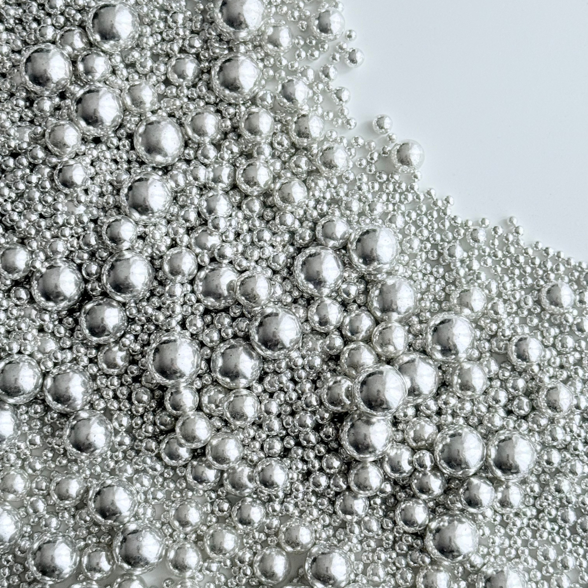 Silver Metallic Sprinkles Mix (2mm, 4mm, 7mm and 10mm) - 1kg Wholesale - Sugary Solutions